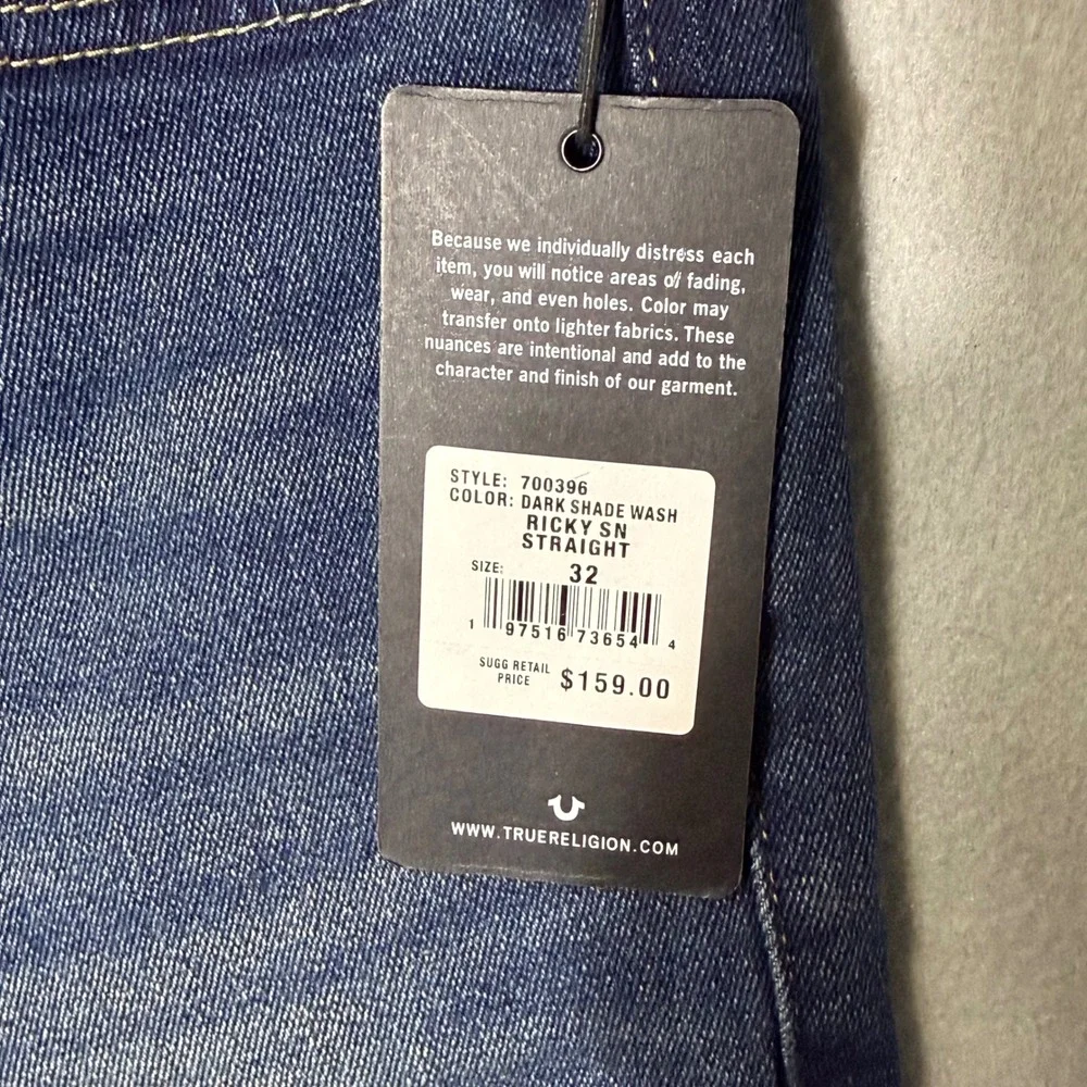 True Religion Ricky Relaxed‎ Straight Men Jeans 32x34 Blue New Stretch 700396